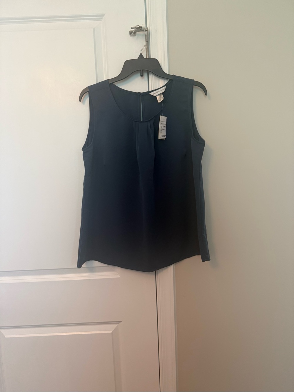Christopher & Banks Navy Sleeveless Pleated Front Shell